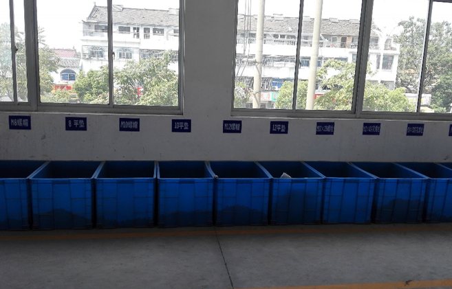 改善后：物料统一放入周转箱并标识